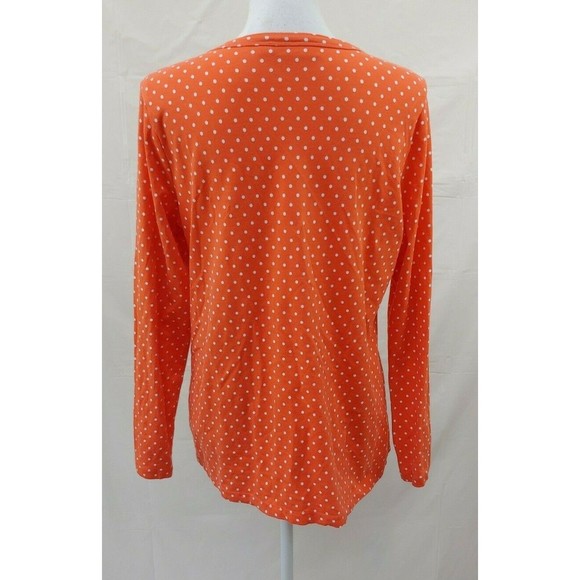 Susan Graver Womens Top Medium Snap Front Orange Polka Dot Cotton Stretch - Picture 3 of 5